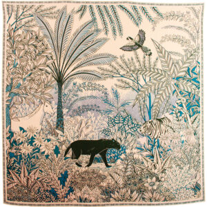 Carré en laine et soie - panthère de nuit bleu/vert